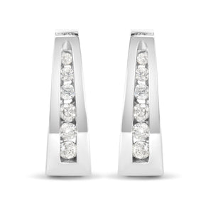 14k White Gold Channel-Set Brilliant Round-Cut Diamond Hoop Earrings (I-J Color, I2-I3 Clarity)-1