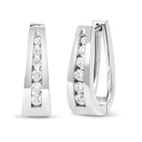 14k White Gold Channel-Set Brilliant Round-Cut Diamond Hoop Earrings (I-J Color, I2-I3 Clarity)-3 thumbnail 4