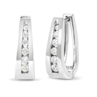 14k White Gold Channel-Set Brilliant Round-Cut Diamond Hoop Earrings (I-J Color, I2-I3 Clarity)