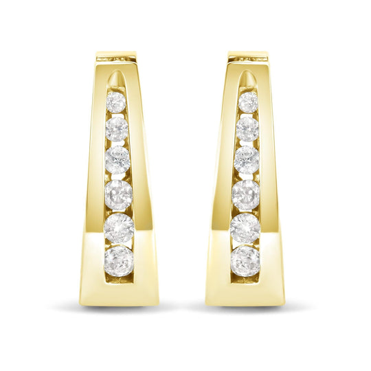 14K Gold 1/4 Cttw Channel-Set Brilliant Round-Cut Diamond Hoop Earrings (H-I Color, I1-I2 Clarity)-0