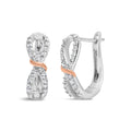 10K rose and white gold hoop earrings with pave diamond infinite ribbon