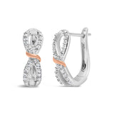 10K rose and white gold hoop earrings with pave diamond infinite ribbon thumbnail 1