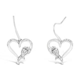 925 sterling silver heart dangle earrings with round diamond accent stones thumbnail 1