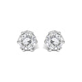 14K white gold stud earrings with 2 round diamond stones in crown prong setting
