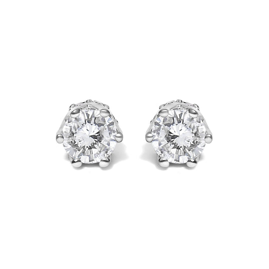 14K White Gold 1/2 Cttw Round Diamond 6 Prong Crown Stud Earrings (I-J Color, I1-I2 Clarity)-0