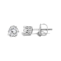 14K White Gold 1/2 Cttw Round Diamond 6 Prong Crown Stud Earrings (I-J Color, I1-I2 Clarity)