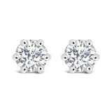 14K white gold stud earrings with 2 round diamond stones in hidden halo thumbnail 1