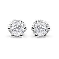 14K White Gold 1.0 Cttw Round Cut Prong-Set Diamond Crown Stud Earring (I-J Color, I1-I2 Clarity)