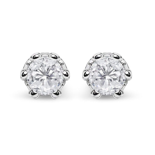 14K White Gold 2.0 Cttw Round Cut Prong-Set Diamond Crown Stud Earring (I-J Color, I1-I2 Clarity)-0
