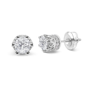 14K White Gold 1.0 Cttw Round Cut Prong-Set Diamond Crown Stud Earring (I-J Color, I1-I2 Clarity)-1