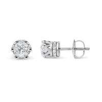 14K White Gold 1.0 Cttw Round Cut Prong-Set Diamond Crown Stud Earring (I-J Color, I1-I2 Clarity)