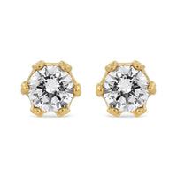14K Yellow Gold 2.0 Cttw Round Diamond Crown Stud Earrings (I-J Color, I1-I2 Clarity)