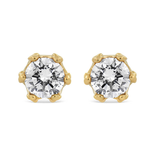 14K Yellow Gold 2.0 Cttw Round Diamond Crown Stud Earrings (I-J Color, I1-I2 Clarity)