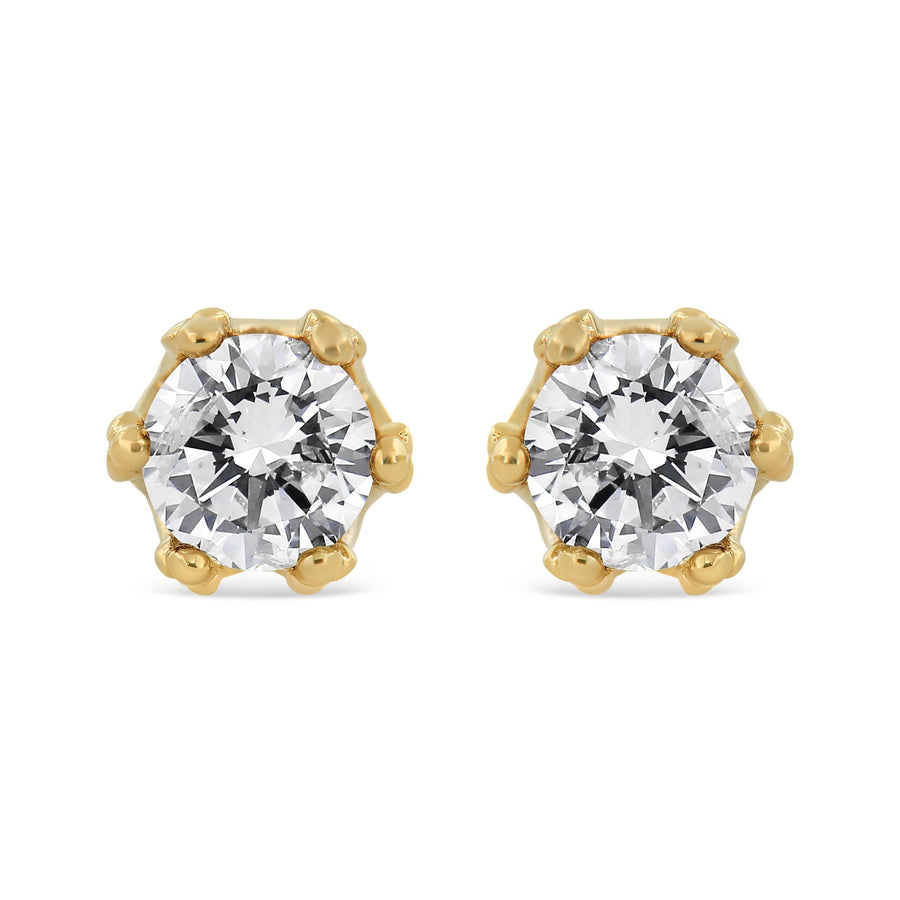14K Yellow Gold 2.0 Cttw Round Diamond Crown Stud Earrings (I-J Color, I1-I2 Clarity)