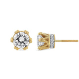 14K Yellow Gold 2.0 Cttw Round Diamond Crown Stud Earrings (I-J Color, I1-I2 Clarity)-3 thumbnail 4