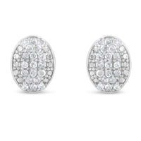 Sterling Silver Round Diamond Oval Cluster Earrings (1/2 cttw, I-J Color, I2-I3 Clarity)