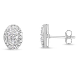 Sterling Silver Round Diamond Oval Cluster Earrings (1/2 cttw, I-J Color, I2-I3 Clarity)-1