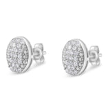 Sterling Silver Round Diamond Oval Cluster Earrings (1/2 cttw, I-J Color, I2-I3 Clarity)-2 thumbnail 3