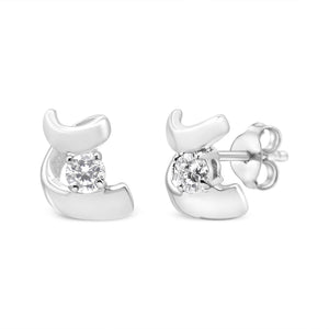 10K Gold 1/10 Cttw Round Brilliant-Cut Diamond Espira Swirls Solitaire Push Back Stud Earrings (I-J Color, I1-I2 Clarity)-1