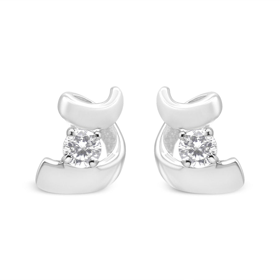 10K Gold 1/10 Cttw Round Brilliant-Cut Diamond Espira Swirls Solitaire Push Back Stud Earrings (I-J Color, I1-I2 Clarity)