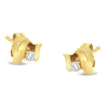 10K gold stud earrings with round diamond solitaire stones in swirl frames