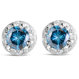 14K White Gold 1.00 Cttw Treated Blue and White Diamond Hidden Halo Stud Earrings (Blue/I-J Color, I2-I3 Clarity)-1 thumbnail 2