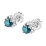 14K White Gold 1.00 Cttw Treated Blue and White Diamond Hidden Halo Stud Earrings (Blue/I-J Color, I2-I3 Clarity)-4 thumbnail 5