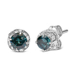 14K White Gold 1/2 cttw White and Treated Blue Round Diamond Earrings (I-J I2-I3)-1 thumbnail 2