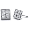 14K white gold stud earrings with princess diamond composite stones