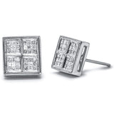 14K white gold stud earrings with princess diamond composite stones thumbnail 1