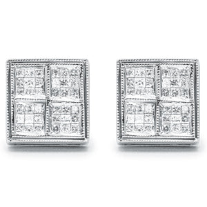 14K White Gold 1/2 Cttw Princess Diamond Composite Box Shape Milgrain Stud Earrings (H-I Color, SI1-SI2 Clarity)-1