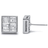 14K White Gold 1/2 Cttw Princess Diamond Composite Box Shape Milgrain Stud Earrings (H-I Color, SI1-SI2 Clarity)-3 thumbnail 4