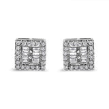 14K White Gold 1 cttw Round and Baguette Diamond Stud Earrings (H-I, SI1-SI2)-1 thumbnail 2