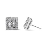 14K White Gold 1 cttw Round and Baguette Diamond Stud Earrings (H-I, SI1-SI2)-3 thumbnail 4
