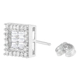 14K White Gold 1 cttw Round and Baguette Diamond Stud Earrings (H-I, SI1-SI2)-4 thumbnail 5