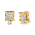 14K yellow gold huggie hoop earrings with princess and baguette diamond stones