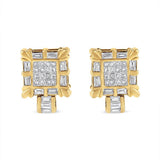 14K Yellow Gold 7/8 Cttw Princess and Baguette-Cut Diamond Square Framed Huggie Hoop Omega Earrings (H-I Color, SI1-SI2 Clarity)-1 thumbnail 2
