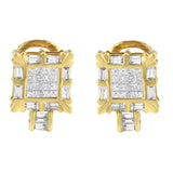 14K Yellow Gold 7/8 Cttw Princess and Baguette-Cut Diamond Square Framed Huggie Hoop Omega Earrings (H-I Color, SI1-SI2 Clarity)-4 thumbnail 5