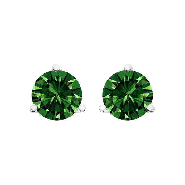 14K Gold 3-Prong Martini Set Lab Grown Green Diamond Solitaire Stud Earrings