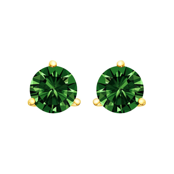 14K Gold 3-Prong Martini Set Lab Grown Green Diamond Solitaire Stud Earrings