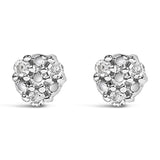 925 sterling silver stud earrings with 3 round diamond stones thumbnail 1