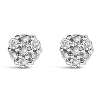 .925 Sterling Silver 1/10 cttw Prong Set Round-Cut Trio Diamond Stud Earrings (I-J Color, I3 Clarity)