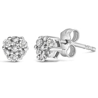 .925 Sterling Silver 1/10 cttw Prong Set Round-Cut Trio Diamond Stud Earrings (I-J Color, I3 Clarity)