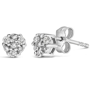 .925 Sterling Silver 1/10 cttw Prong Set Round-Cut Trio Diamond Stud Earrings (I-J Color, I3 Clarity)-1