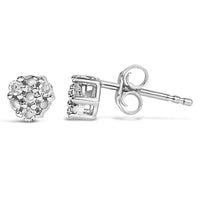 .925 Sterling Silver 1/10 cttw Prong Set Round-Cut Trio Diamond Stud Earrings (I-J Color, I3 Clarity)
