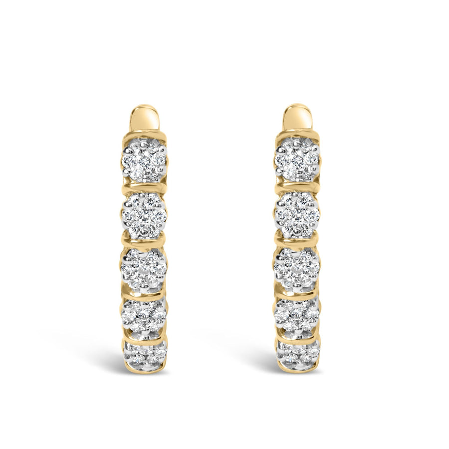 14k Yellow Gold 1/2 Cttw Diamond Cluster Hoop Earrings (H-I Color, SI2-I1 Clarity)