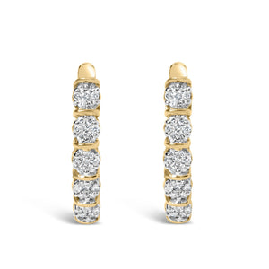 14k Yellow Gold 1/2 Cttw Diamond Cluster Hoop Earrings (H-I Color, SI2-I1 Clarity)-1