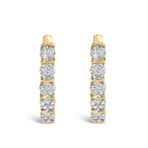14k Yellow Gold 1/2 Cttw Diamond Cluster Hoop Earrings (H-I Color, SI2-I1 Clarity)