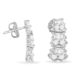 14KT White Gold 7/8 cttw Bagutte & Round Brilliant-Cut Diamond Dangle Multi Row Earrings (H-I, SI2-I1)-3 thumbnail 4