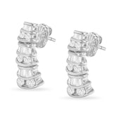 14KT White Gold 7/8 cttw Bagutte & Round Brilliant-Cut Diamond Dangle Multi Row Earrings (H-I, SI2-I1)-4 thumbnail 5